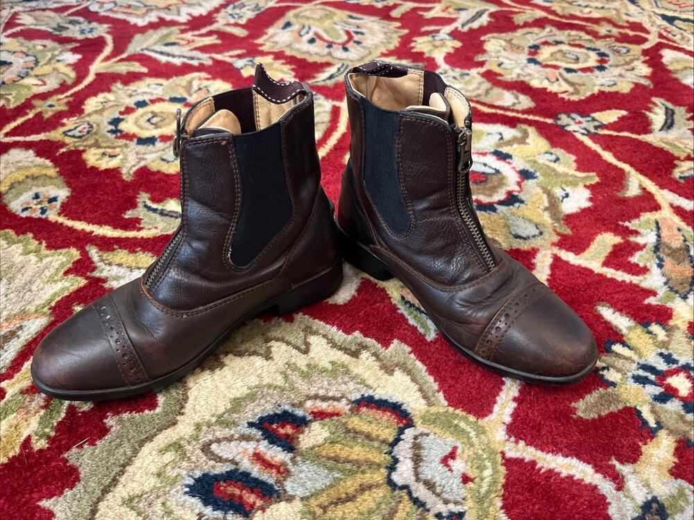RIDING Sport DOVER SADDLERY Kid Youth 1 Brown Zip Boots Horse Riding Some Wear